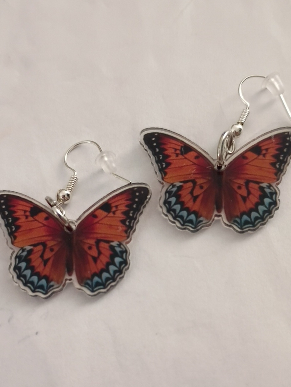 Orange and Blue Butterfly Dangle Earrings for Women